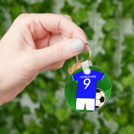 Persoonlijke Soccer Jersey Blue en White Sleutelhanger