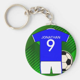 Persoonlijke Soccer Jersey Blue en White Sleutelhanger