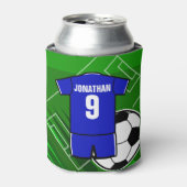 Persoonlijke Soccer Jersey Blue met White Blikjeskoeler (Blikje Voorkant)