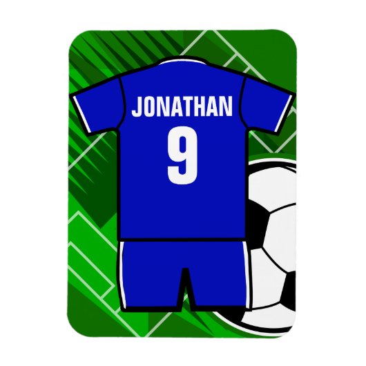 Persoonlijke Soccer Jersey Blue met White Magneet (Verticaal)