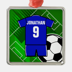 Persoonlijke Soccer Jersey Blue met White Metalen Ornament