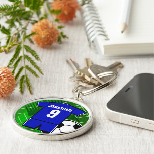 Persoonlijke Soccer Jersey Blue met White Sleutelhanger