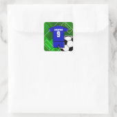 Persoonlijke Soccer Jersey Blue met White Vierkante Sticker (Tas)