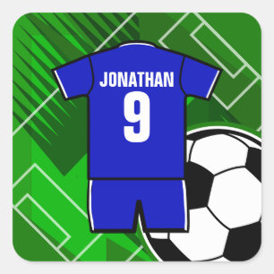 Persoonlijke Soccer Jersey Blue met White Vierkante Sticker