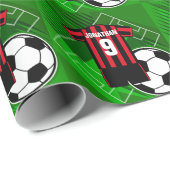 Persoonlijke Soccer Jersey Red en Black Stripes Cadeaupapier (Rol Hoek)