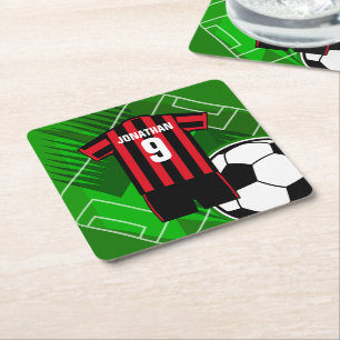 Persoonlijke Soccer Jersey Red en Black Stripes Kartonnen Onderzetters