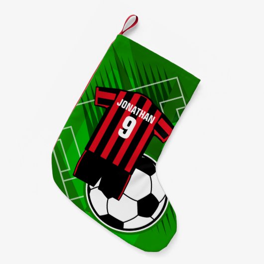 Persoonlijke Soccer Jersey Red en Black Stripes Kleine Kerstsok (Voorkant (Hangend))