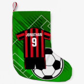 Persoonlijke Soccer Jersey Red en Black Stripes Kleine Kerstsok (Voorkant)