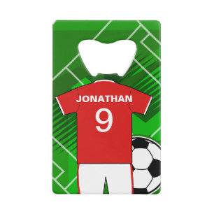 Persoonlijke Soccer Jersey Red en White Creditkaart Flessenopener