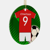 Persoonlijke Soccer Jersey Red en White Keramisch Ornament (Rechts)