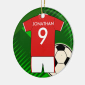Persoonlijke Soccer Jersey Red en White Keramisch Ornament (Links)