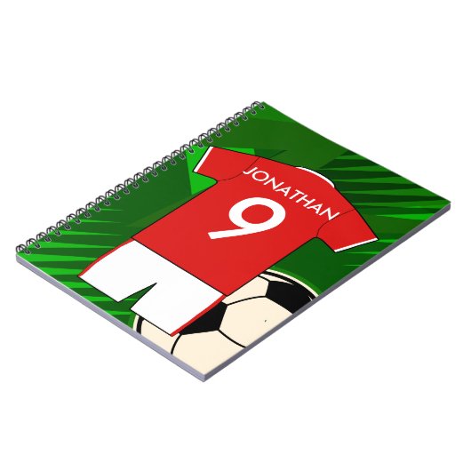 Persoonlijke Soccer Jersey Red en White Notitieboek (Linkerzijde)