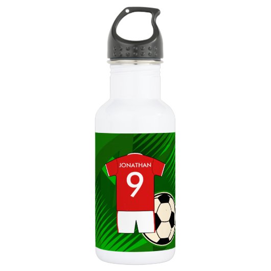 Persoonlijke Soccer Jersey Red en White Waterfles (Voorkant)