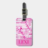 Persoonlijke Softball Girls Words and Silhouettes Bagagelabel (Voorkant verticaal)