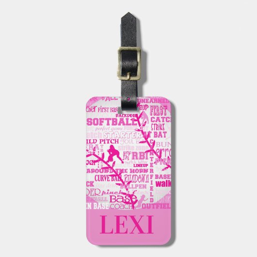 Persoonlijke Softball Girls Words and Silhouettes Bagagelabel (Voorkant verticaal)