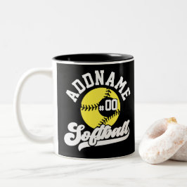 Persoonlijke Softball Speler VOEG NAAM TOE Retro T Tweekleurige Koffiemok