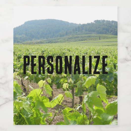 Persoonlijke Spaanse glooiende heuvels en wijnrank Wijn Etiket (Enkel label)