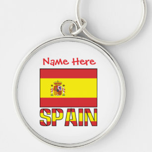 Persoonlijke Spaanse Vlag Erfgoed Ronde Metaal Sleutelhanger