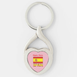 Persoonlijke Spaanse Vlag Erfgoed Roze Hart Sleutelhanger