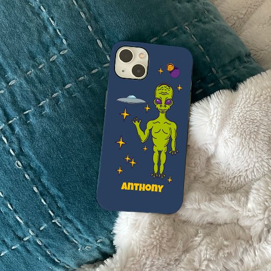 Persoonlijke Space Alien met Vliegende Schotel Case-Mate iPhone Case