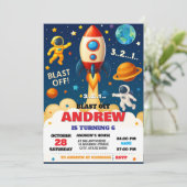 Persoonlijke Space Boy Astronaut Verjaardag Kaart (Staand voorkant)