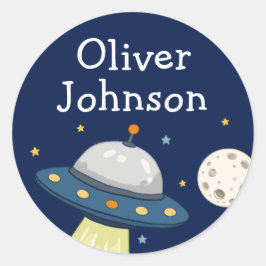 Persoonlijke Space UFO Maan Naam Ronde Sticker