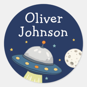 Persoonlijke Space UFO Maan Naam Ronde Sticker