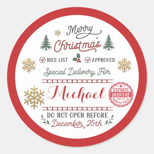 Persoonlijke speciale levering Noordpool Kerstman Ronde Sticker (Voorkant)