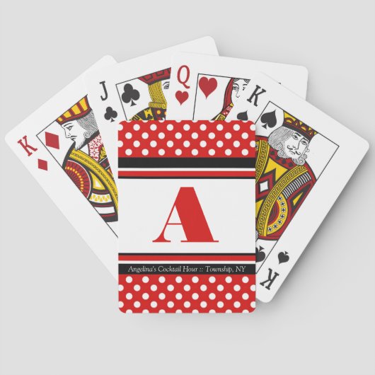 Persoonlijke speelkaarten met polka stippen rood (Achterkant)