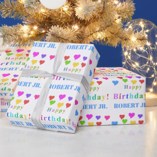 Persoonlijke Speelse Harten en Gelukkig Verjaardag Cadeaupapier