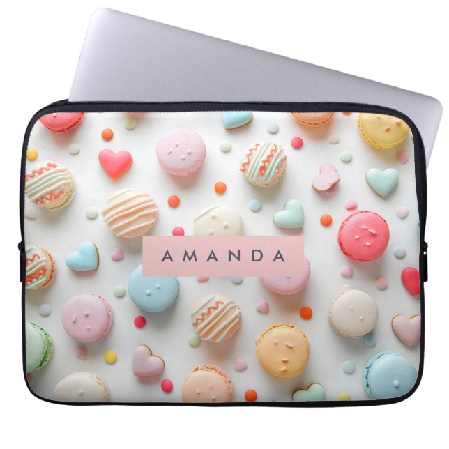 Persoonlijke Speelse Pastel Macaron & Candy Hart Laptop Sleeve (Voorkant)