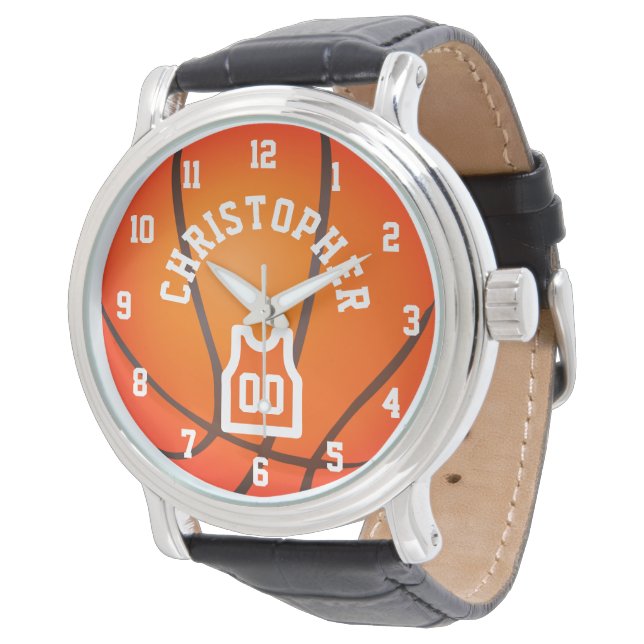 Persoonlijke spelernaam&nummer basketbalshirt horloge (Gekanteld)