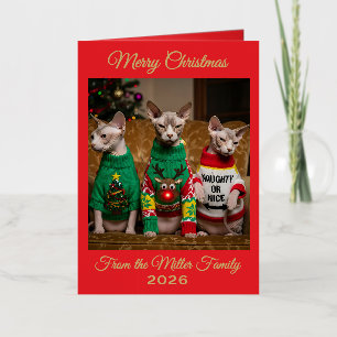 Persoonlijke Sphynx Katten Kerst Foto Grappig Folie Wenskaart