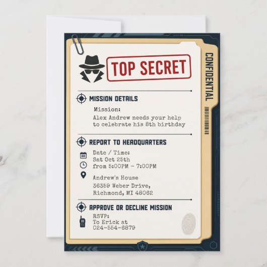 Persoonlijke Spionnen Verjaardagsfeest Uitnodiging (Voorkant)