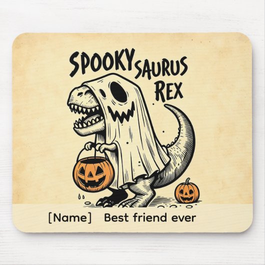 Persoonlijke Spooky Saurus Rex Halloween Muismat (Voorkant)