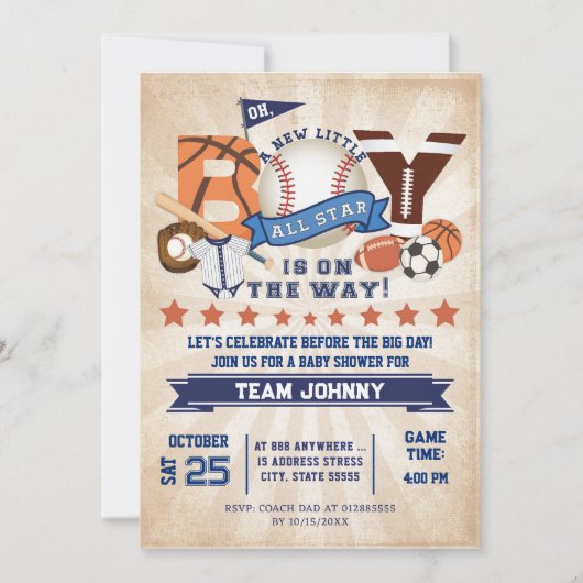 Persoonlijke Sport All Star Baby shower Kaart (Voorkant)