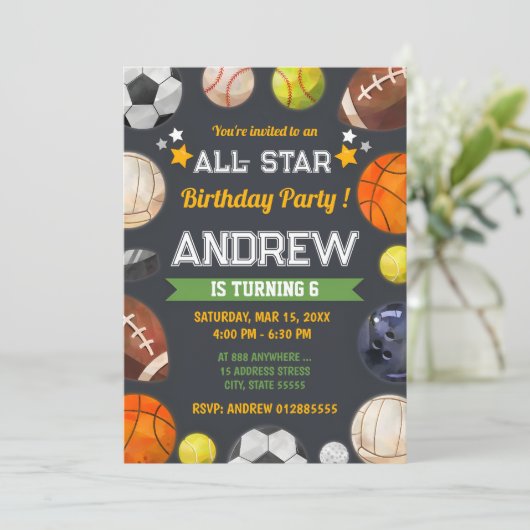 Persoonlijke Sport All-Star verjaardagsfeest uitno Kaart (Staand voorkant)