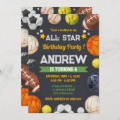 Persoonlijke Sport All-Star verjaardagsfeest uitno Kaart (Voorkant / Achterkant)