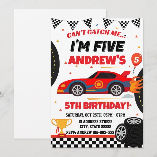 Persoonlijke Sport Race auto jongen verjaardag uit Kaart (Voorkant / Achterkant)