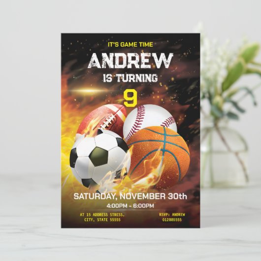 Persoonlijke Sport Verjaardag Afdrukbare uitnodigi Kaart (Staand voorkant)