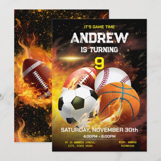 Persoonlijke Sport Verjaardag Afdrukbare uitnodigi Kaart (Voorkant / Achterkant)