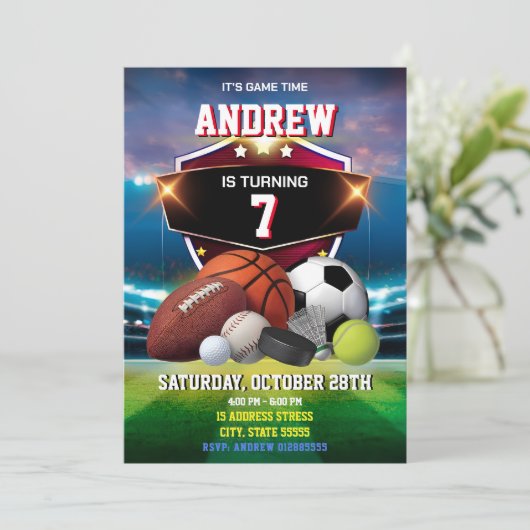 Persoonlijke Sport Verjaardag Afdrukbare uitnodigi Kaart (Staand voorkant)