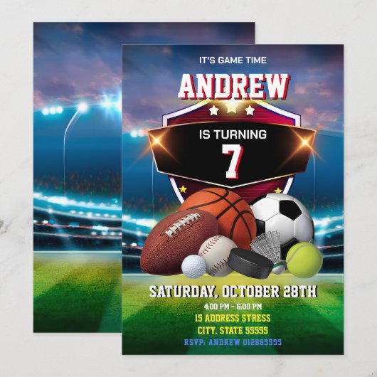 Persoonlijke Sport Verjaardag Afdrukbare uitnodigi Kaart (Voorkant / Achterkant)
