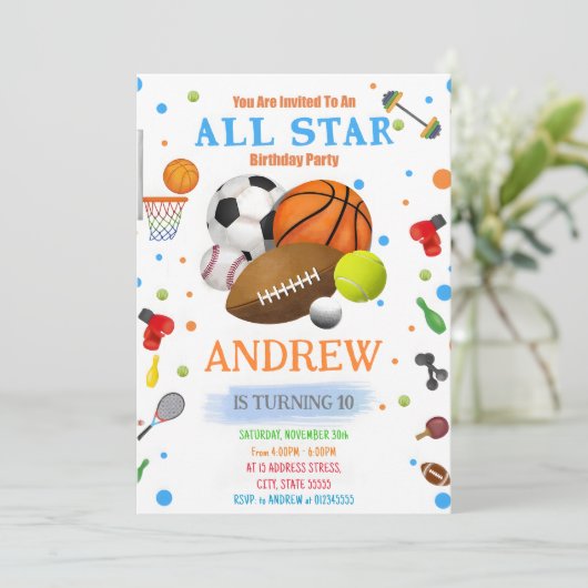 Persoonlijke Sport Verjaardag Afdrukbare uitnodigi Kaart (Staand voorkant)