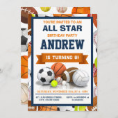 Persoonlijke sportverjaardag voor kind Uitnodiging (Voorkant / Achterkant)