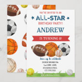 Persoonlijke sportverjaardag voor kind Uitnodiging (Voorkant / Achterkant)