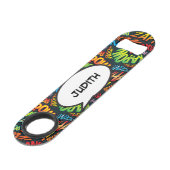 Persoonlijke spraakballon leuk retro stripboek speed flessenopener (Voorkant Gekanteld)