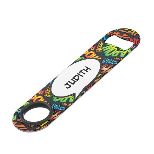 Persoonlijke spraakballon leuk retro stripboek speed flessenopener (Achterkant Gekanteld)