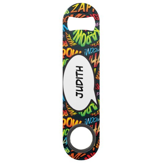 Persoonlijke spraakballon leuk retro stripboek speed flessenopener (Voorkant)