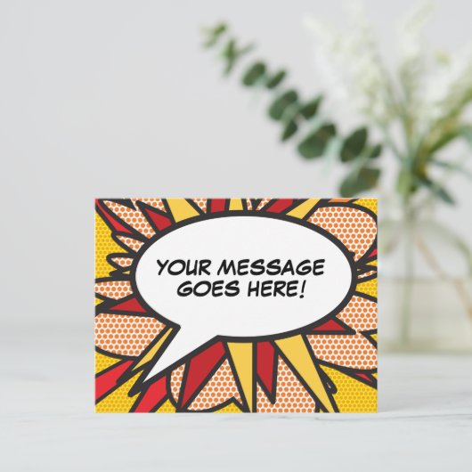 Persoonlijke spraakballon pret retro stripboek briefkaart (Staand voorkant)